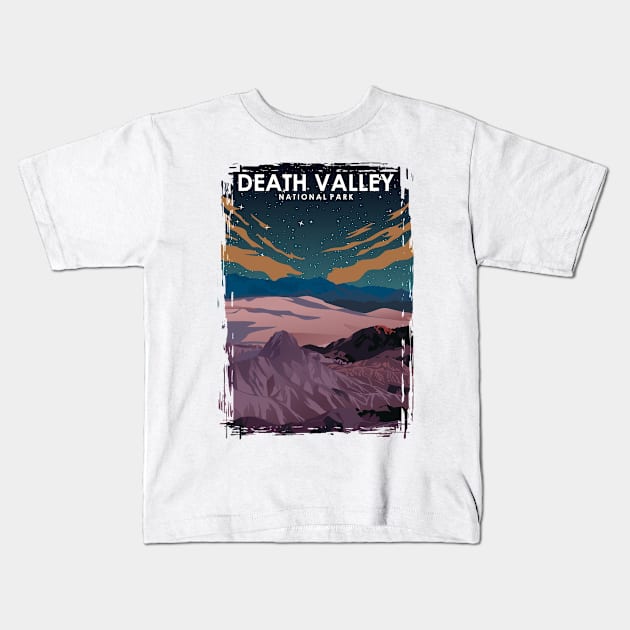 Death Valley National Park Vintage Minimal Retro Travel Poster at Night Kids T-Shirt by jornvanhezik